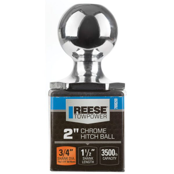 Interlock® Trailer Hitch Ball, 2 Inch Diameter, 3,500 lbs. Capacity, 3/4 Inch Shank Diameter, 1-1/2 Inch Shank Length, Chrome