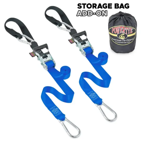 POWERTYE-Blue 1.5"x10' Silver Ratchet w/soft-tye&carabiners-1pair